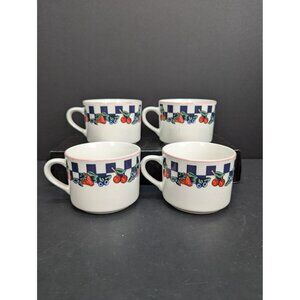 B&D Tabletops Unlimited Flat Coffee Cup Check with Fruit Pattern Lot of 4